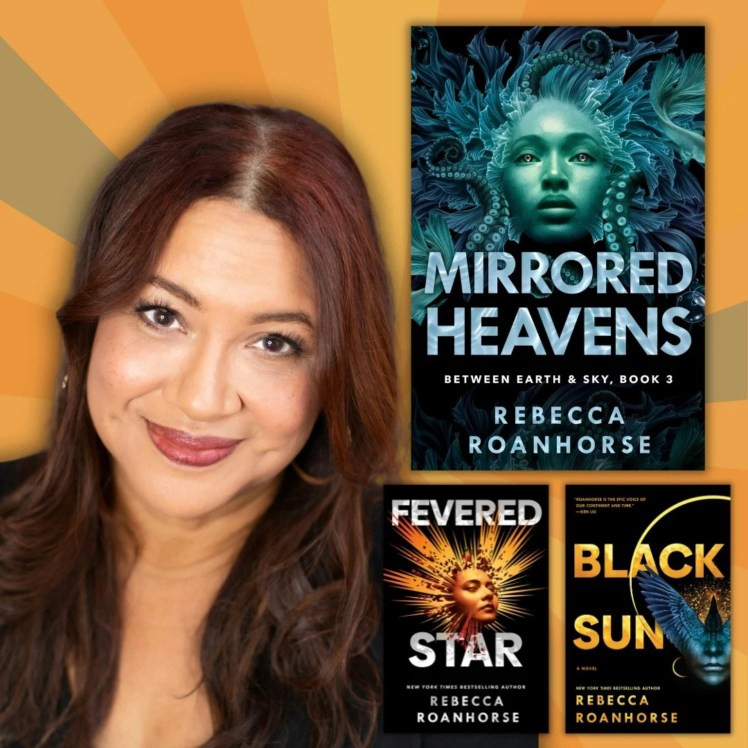 Rebecca Roanhorse and her novels promotional artwork